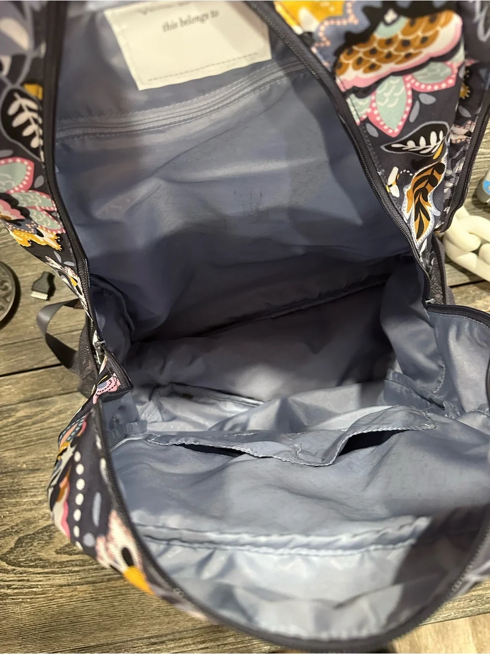 Vera Bradley Large Navy Floral Backpack with Pink, Yellow and Gray Accents